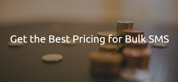 Bulk SMS Pricing picture of coins stacked up, and white text that tells you how to get the best bulk SMS price
