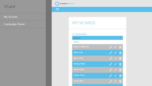 AvidMobile's application managing many virtual business cards