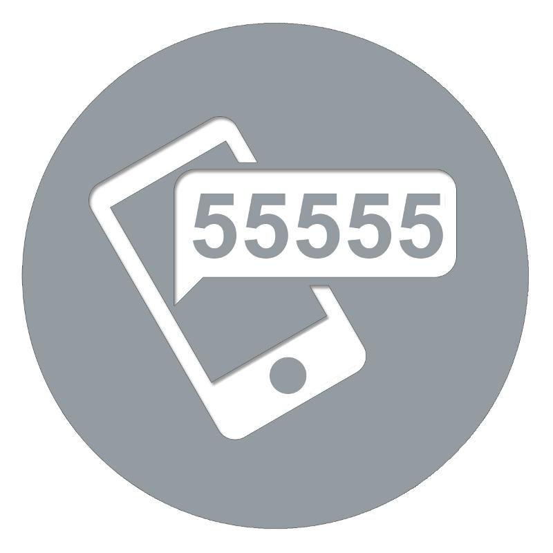a grey illustrion of a smart phone displaying the short code 55555
