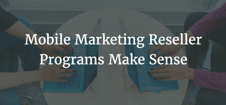 Mobile Marketing Reseller Programs Make Sense two sets of hands working on two tablet computers with white text over the image that says Mobile Marketing Reseller Programs Make Sense