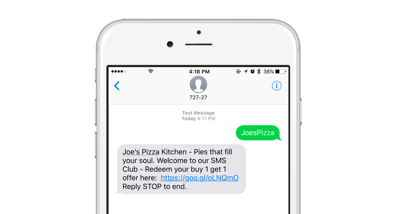 Sending a Keyword and Receiving a text message on an iPhone 6s with a link to a Mobile Coupon