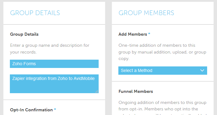 Screenshot of Groups in the AvidMobile SaaS Mobile Marketing Application