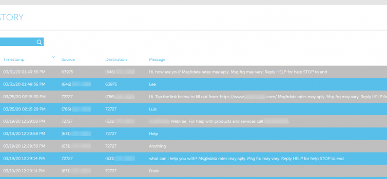 Screenshot of the message history reporting for AvidMobile